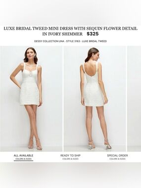 Dessy Collection Ivory Tweed Sequin Flower Mini Dress